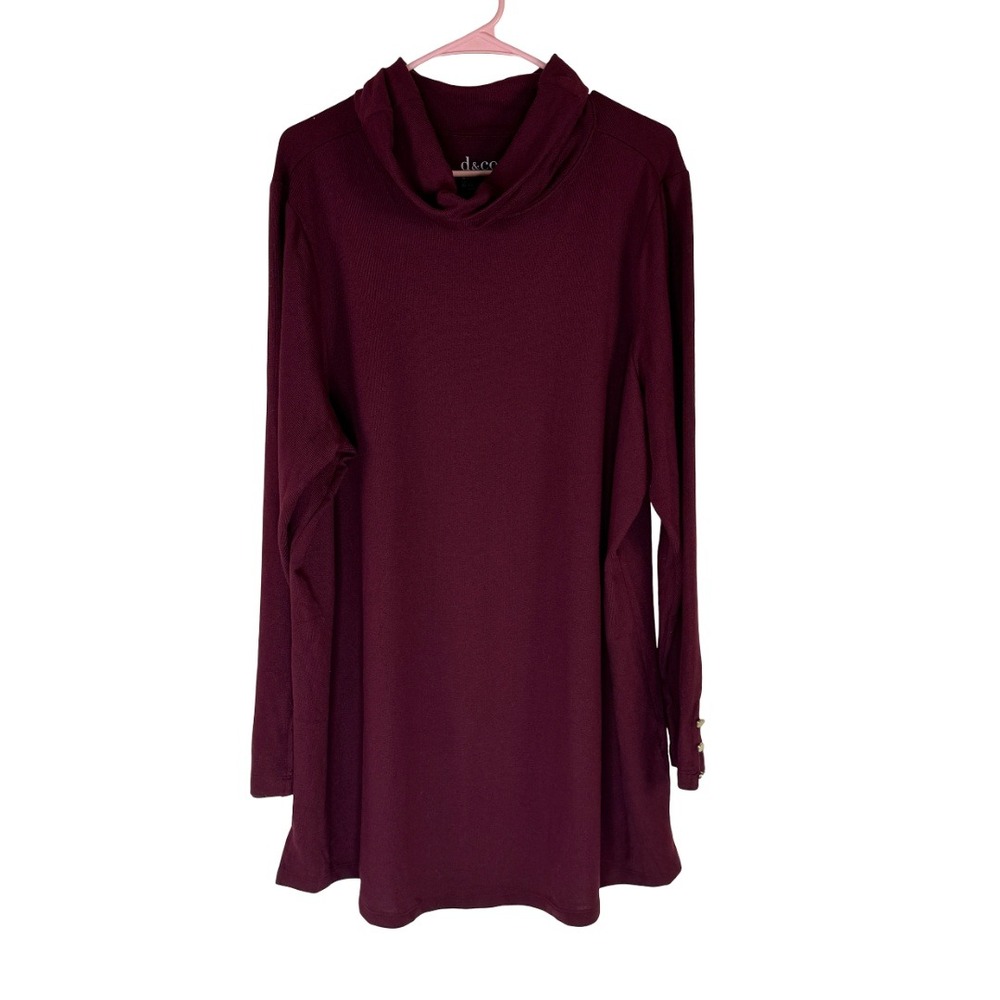 Denim & Co Heavenly Jersey Tunic Womens 2X Wine Cowl Neck Long Sleeve A673725